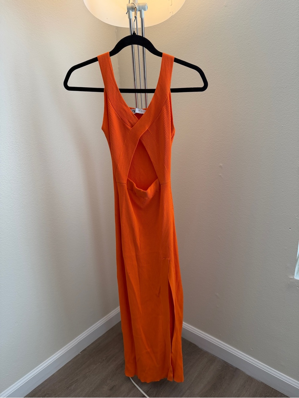 Zara Vibrant Orange Backless Cutout Maxi Dress